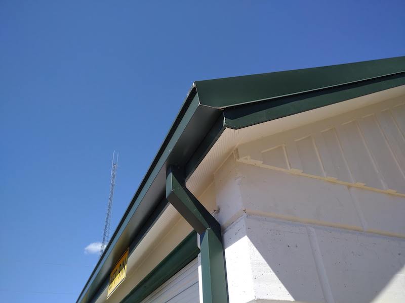 Green gutter replacement on mini storage unit in Sulphur Springs Texas